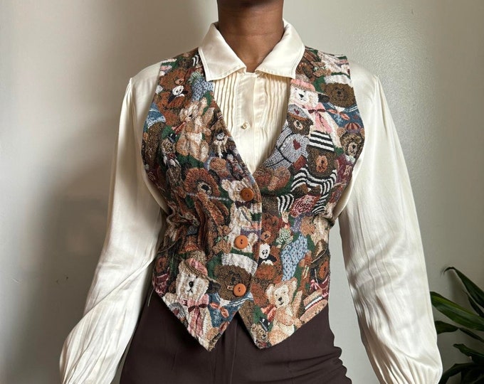 Vintage 80s teddies buttons down waistcoat vest