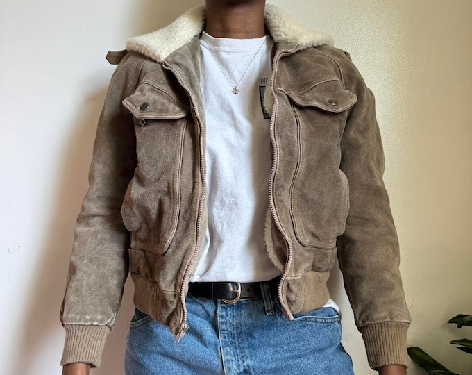 Vintage unisexe suede leather bomber jacket