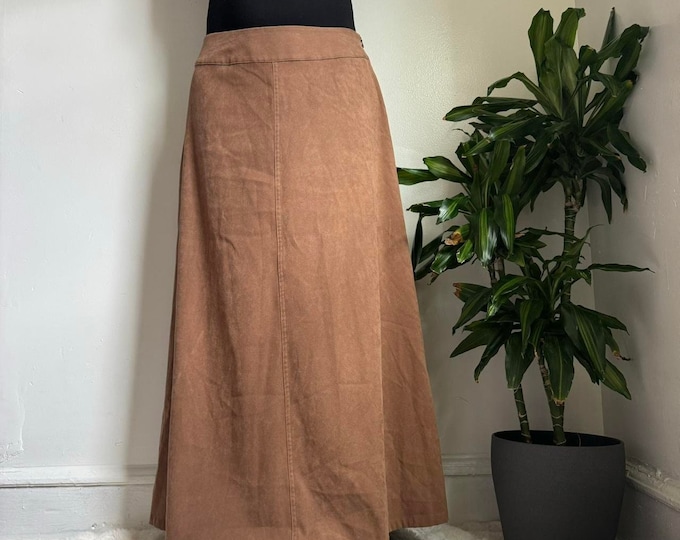 Vintage tan maxi skirt with back ruffles