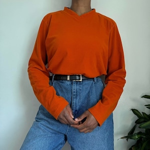 Unisex Oversized Long sleeve Crew neck pullover orange sweater
