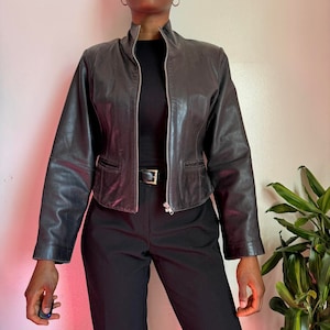Veste en cuir vintage zippée noire