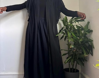 Vintage 90s black sheer lingerie maxi dress ruffle floral cardigan