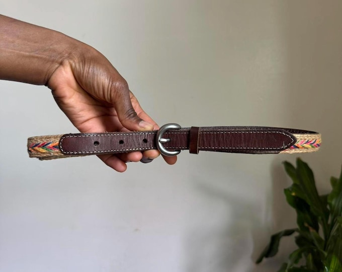 Vintage boho multi colored woven leather mini belt