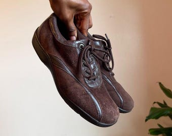 Easy Spirit Chocolate Brown Leather Suede Low-Top Sneakers women’s US 9.5