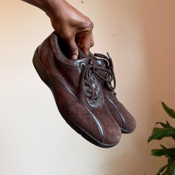 Easy Spirit Chocolate Brown Leather Suede Low-Top Sneakers women’s US 9.5