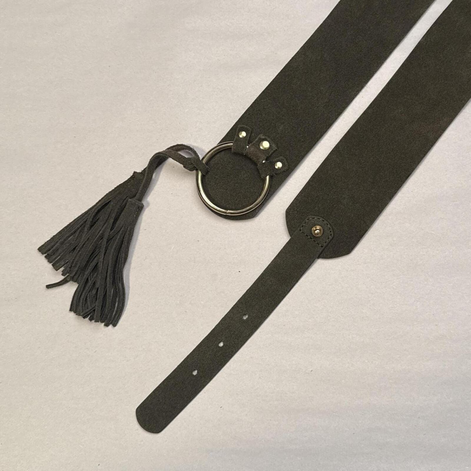 Vintage Y2K Wide Suede O-ring Buckle Belt With Tassel Size  display picture 2