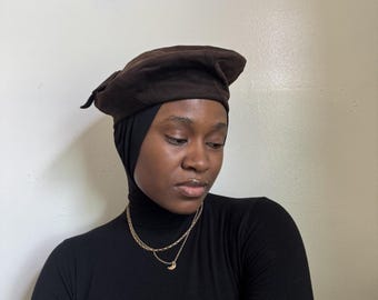 Vintage 1960s The Blum Store Chocolate Suede Beret Newsboy Cap Hat Size 22.5