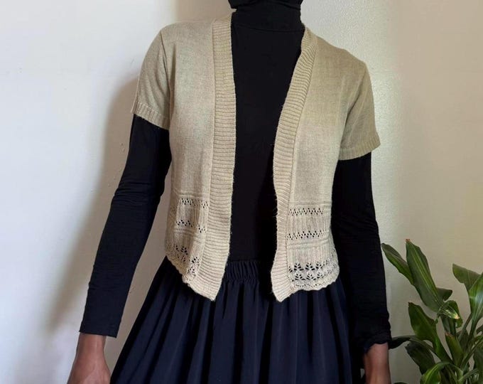 Vintage Cream knit boho cardigan top size S