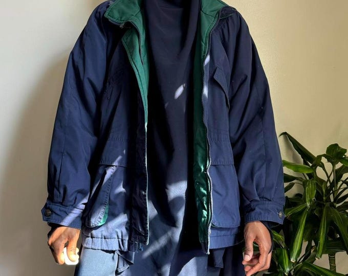 Vintage Unisex Zip Up Gorpcore navy bomber jacket size L