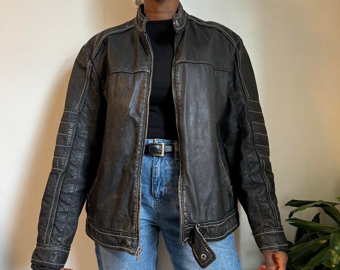 Vintage Oversized distressed biker leather jacket