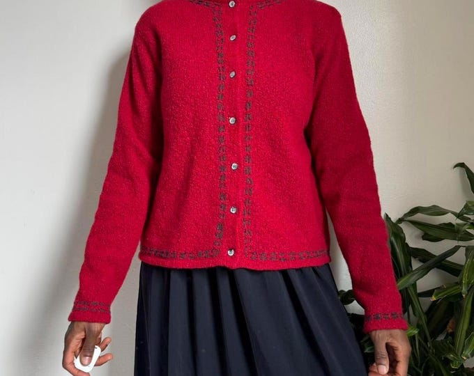 Vintage coquette button down red cardigan sweater jacket Size L/G