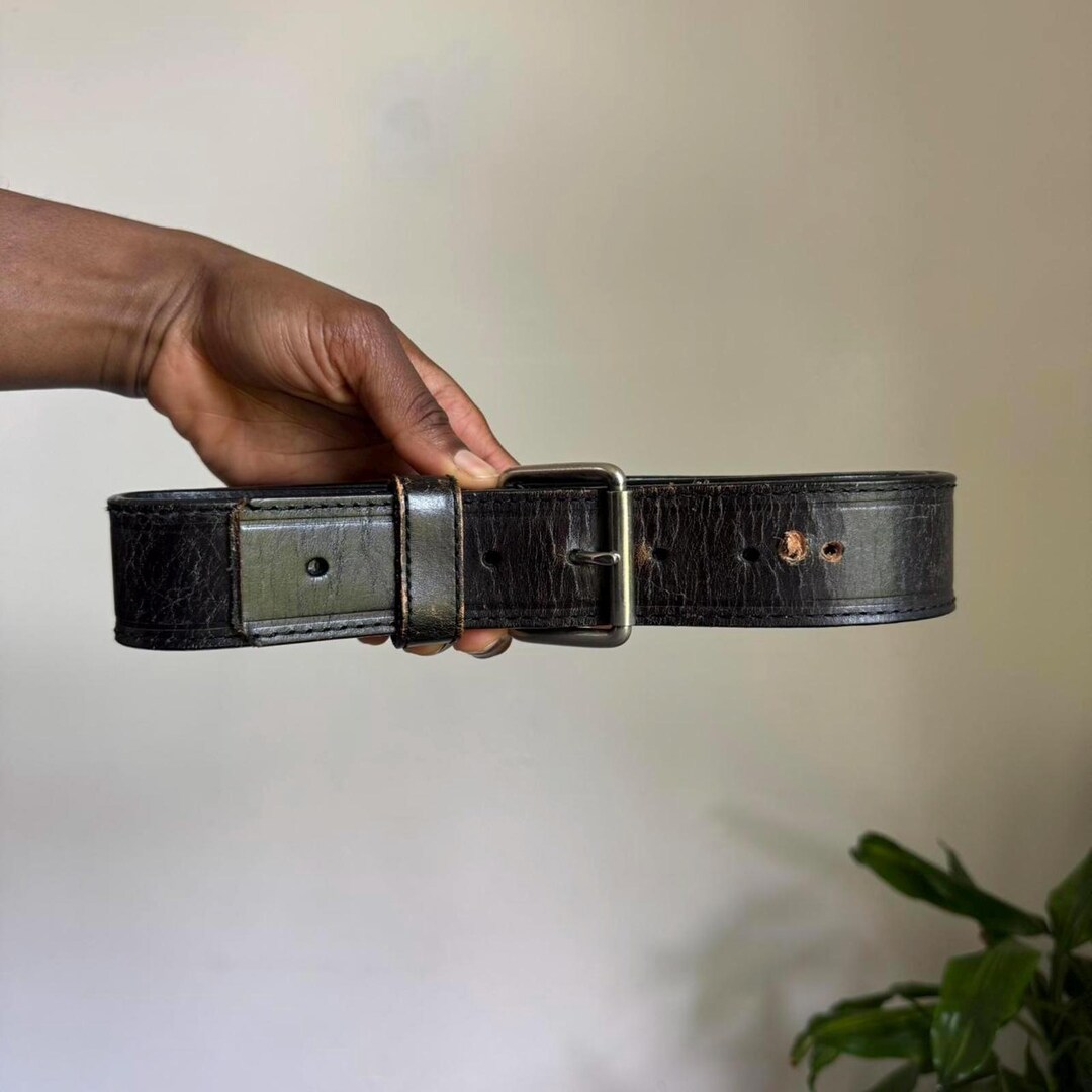 Vintage Unisex Grunge Distressed Black Genuine Leather Belt  display picture 1