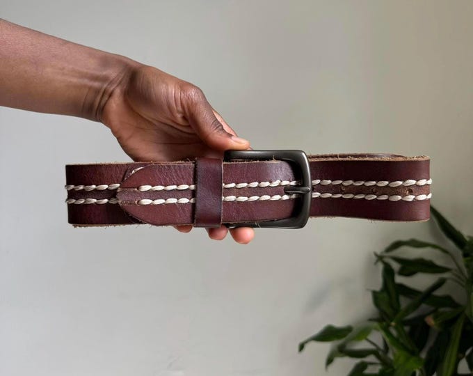 Lucky Brand unisex Brown and White genuine leather boho grunge Belt size 42