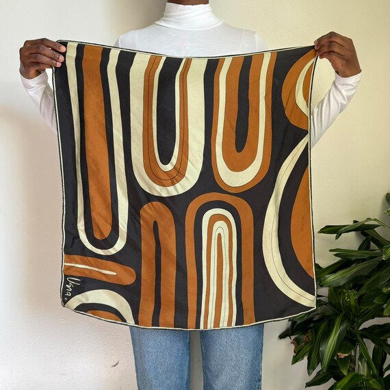 Vintage all Silk-handrolled abstract waves Scarf - image 6
