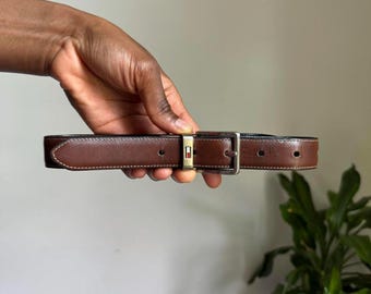 Vintage Hdouble sides brown/black reversible silver buckle leather belt size L