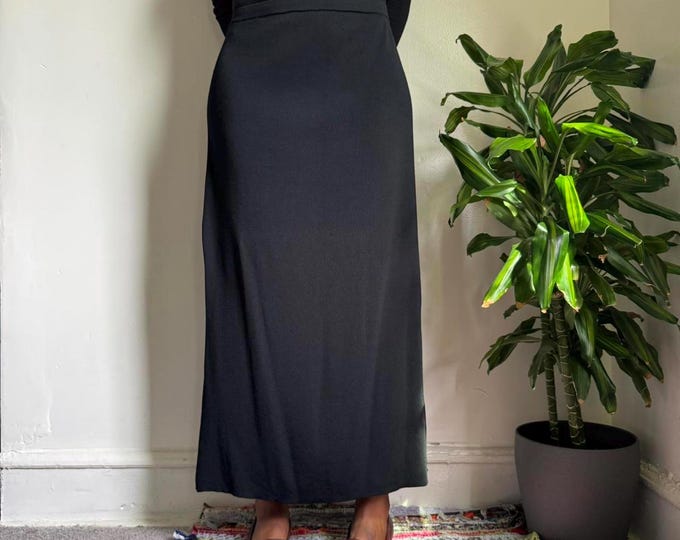 Vintage black midi skirt coquette minimalist side split XL