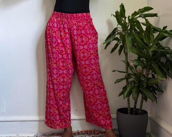 Vintage Pink abstract print wide leg trousers size XL