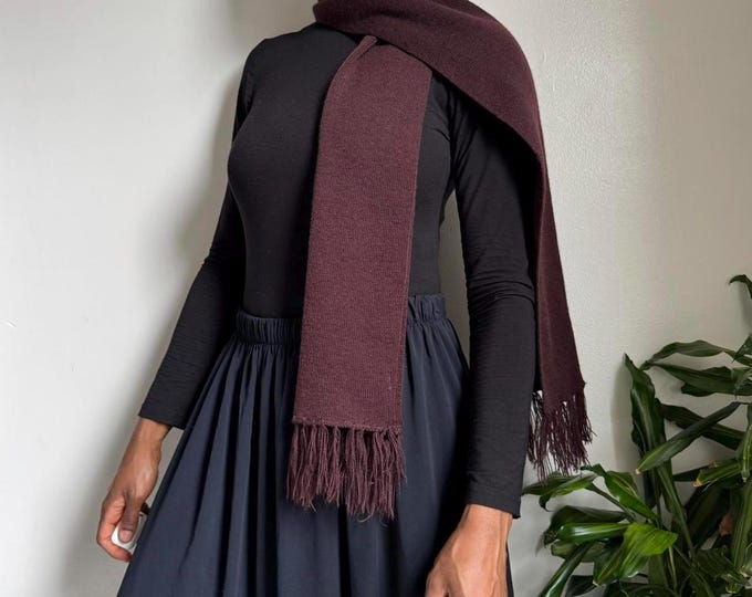 Vintage brown Fringe knit minimalist Scarf