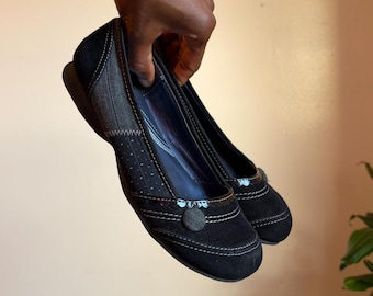 Y2K Mudd Trick Mixed Media Herringbone Pin Dot Ballet Flats US 6.5