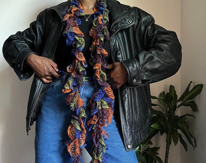 Crochet ruffle fluffy Scarf in multi color