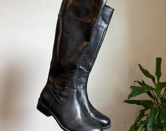 Zwarte leren kniehoge rijlaarzen voor dames, maat US 8, minimalistische stijl voor in de stad.