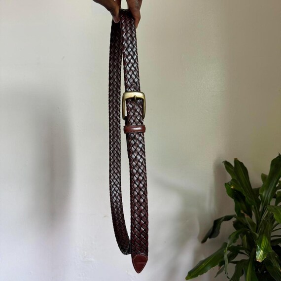 Vintage Brown breaded genuine leather‎ belt with gold buckle size 44 Vintage Brown breaded genuine leather belt with gold buckle  main image 4