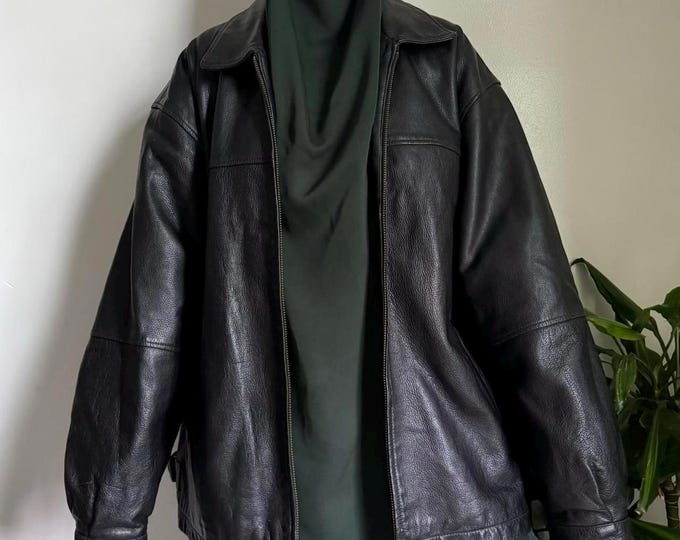 Vintage Unisex Black Oversized Genuine leather jacket size XL