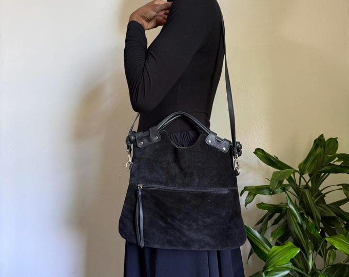Vintage Vasiliki Lagis suede leather shoulder/crossbody bag grunge whimsygoth