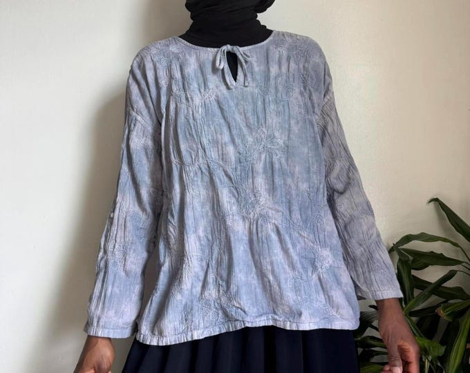 Vintage tie dye boho earthy floral hippie top Size XL