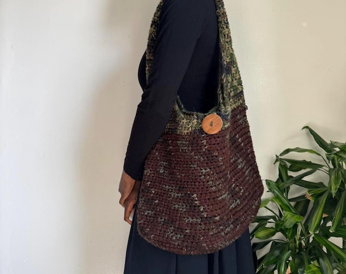 Vintage boho grunge hippie knit tote shoulder bag
