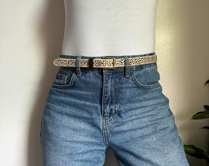 Vintage black and white genuine leather Animal print mini belt
