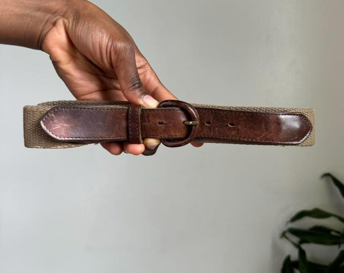 Vintage brown Oxford woven leather braided preppy belt size L/XL