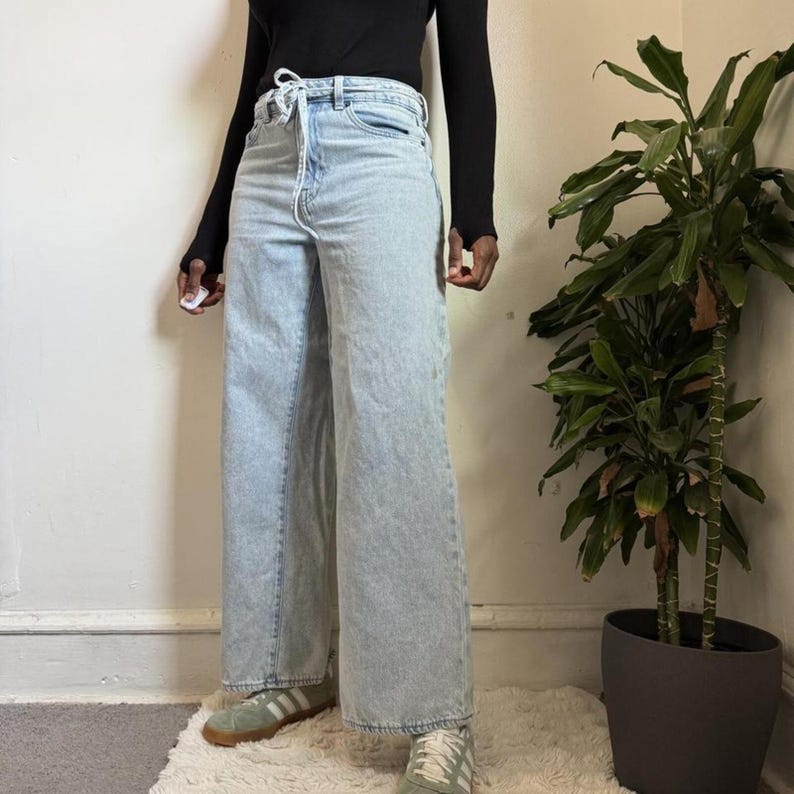 Vintage Style Buffalo Jeans High Rise Wide Leg Denim Tie Waist 28 image 2