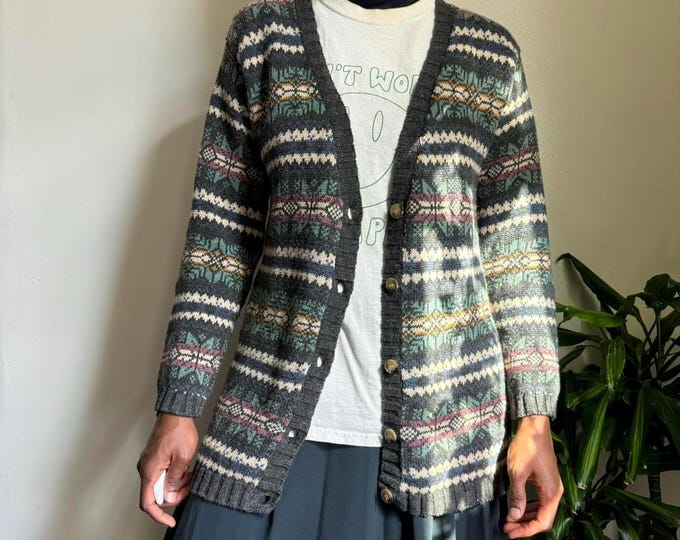 Vintage women Button Down Grandpa Grunge cardigan sweater size S