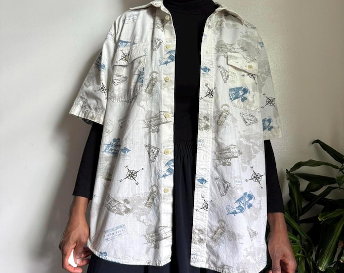 Vintage unisex aviation airplane button up shirt L/G