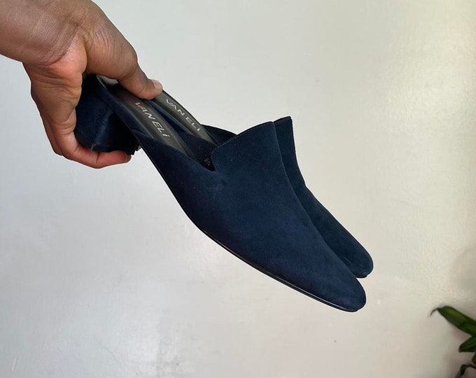 Vintage Women Navy Suede upper minimalist mule sandals