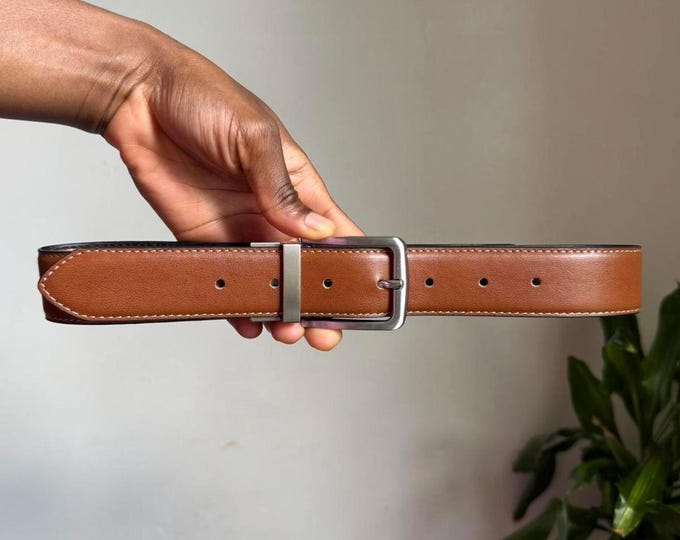 Vintage Steve Madden classic tan leather belt with silver buckle size XL