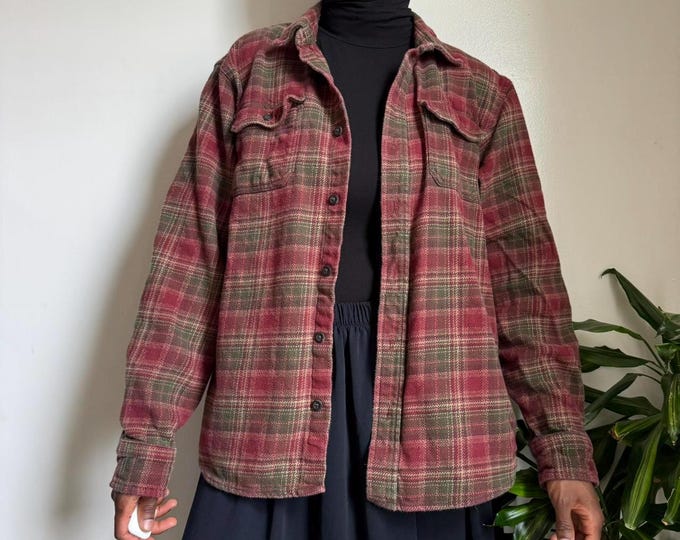 vintage unisex oversized button up long sleeves plaid shirt size XL
