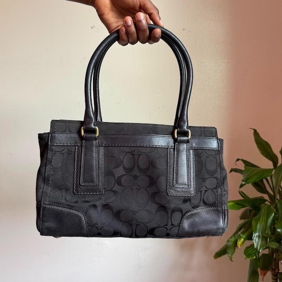 Coach Black Signature Jacquard Hamptons Satchel Tote … - Gem