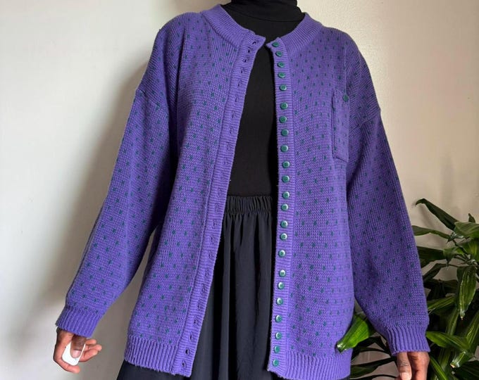 Vintage purple cozy multi button up cardigan sweater