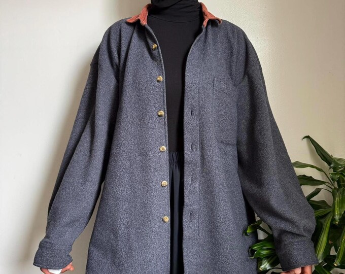 Vintage long sleeve button down fleece shirt with corduroy details size XL