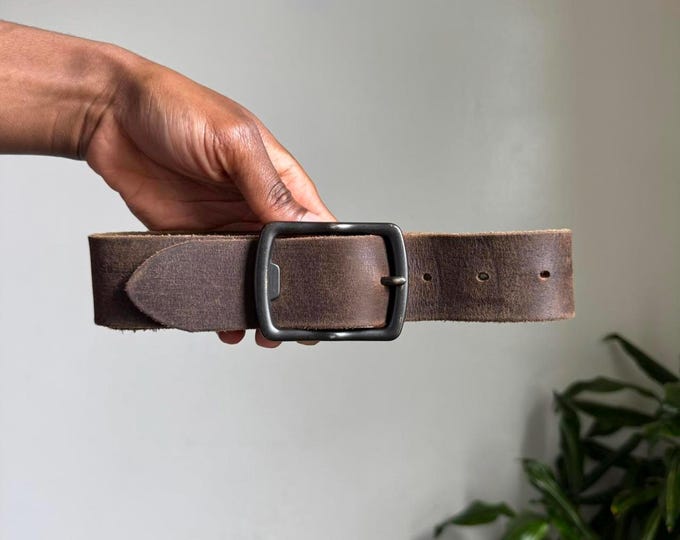 Vintage Unisex Brown distressed leather belt boho grunge streetwear size M/L