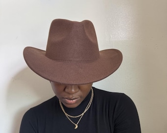 Chocolate Brown Western Cowboy Hat Fedora Wide Curved Brim Fits like S/M 24"