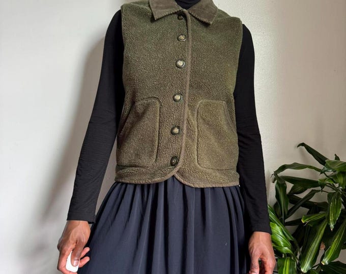 Vintage green lightweight fleece vest gorpcore grunge outdoor S