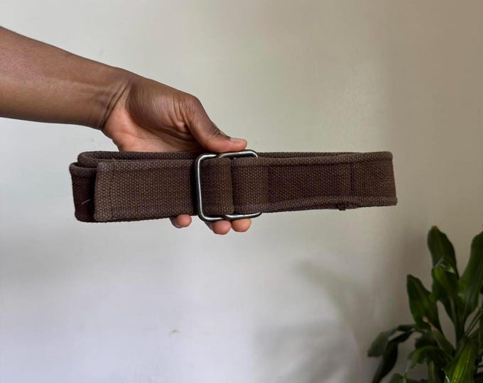 Y2K Brown canvas grunge belt streetwear skater adjustable buckle size 34