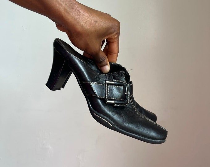 Vintage leather upper sandals heels with side buckles