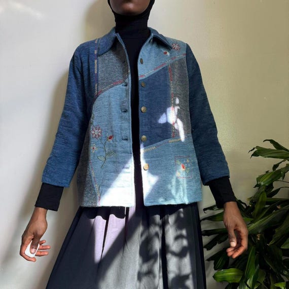 Vintage patchwork button up jacket size 14P - image 1