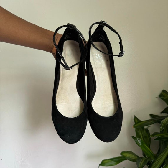 Women black suede ankle-strap block heel pumps Ba… - image 5