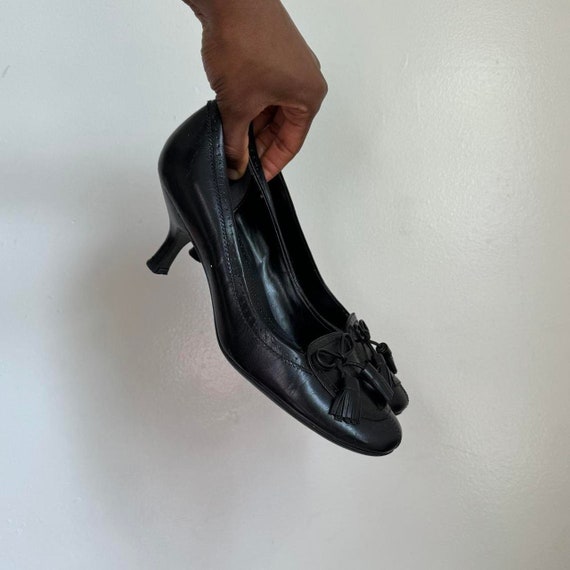 Vintage upper leather loafer heels in black - image 4