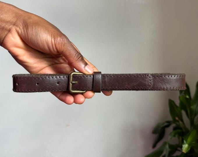 Vintage boho grunge Brown faux leather mini belt size 10